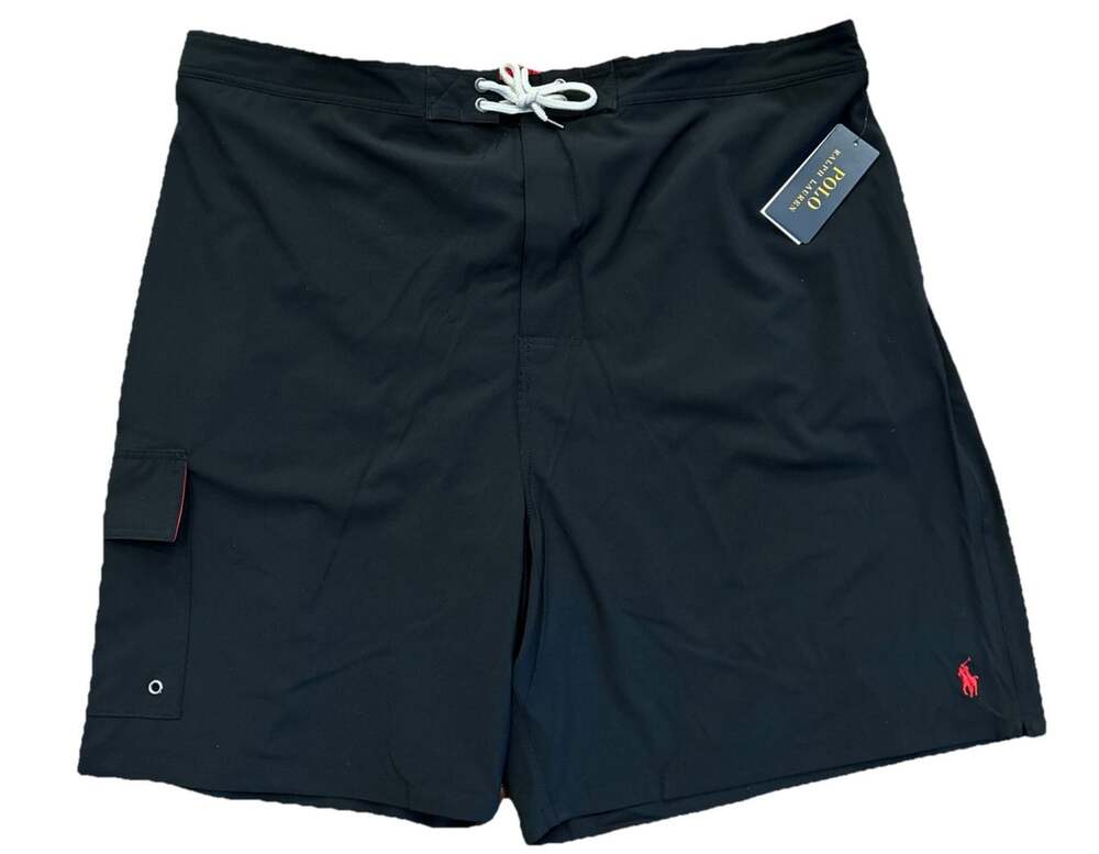 Polo Ralph Lauren Men 4XB Kailua Board Shorts Swim Trunks Red Pony Black 9"
